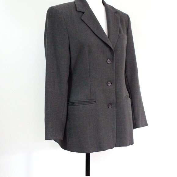 Vintage Grey Wool Blazer, FEMME DE CARRIERE Woolmark Single Breasted - Picture 3 of 6
